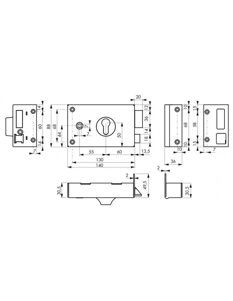 Cassa serratura CP con quadro maniglia 140 x 88 mm, destra – THIRARD
