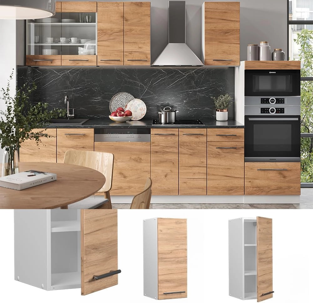 Mobile lavello cucina Fame-Line, Quercia dorata, 80 cm con ripiano, PL Rovere, per la combinazione con altri moduli della serie Fame-Line
