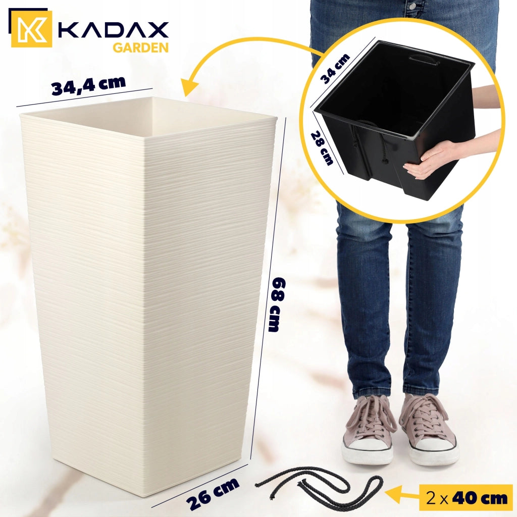 Vaso da giardino KADAX con inserto per fiori, grande e alto, 34x68 cm, color crema.