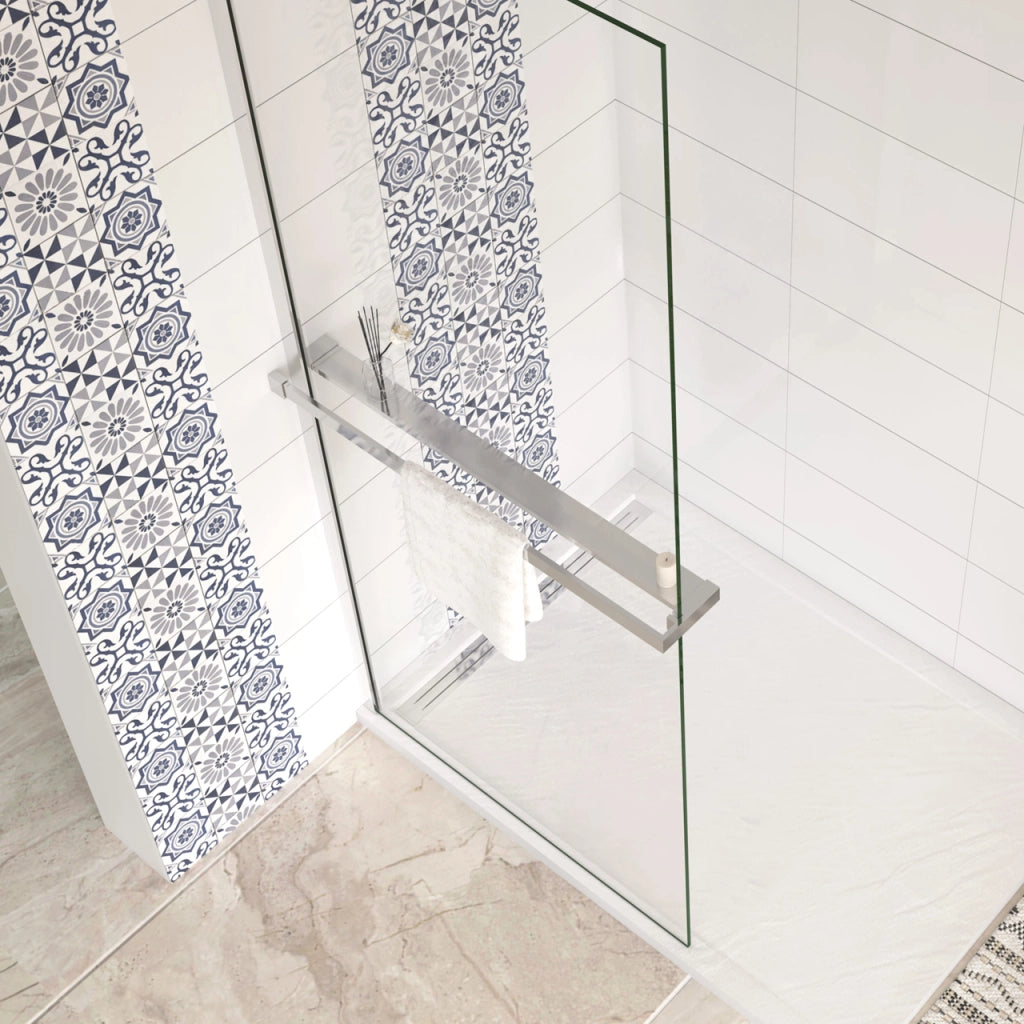 Mensola Doccia per Parete Doccia Walk in 120 cm Alluminio Cromo Lucido Porta-asciugamani Adattabile Vetro da 8 mm