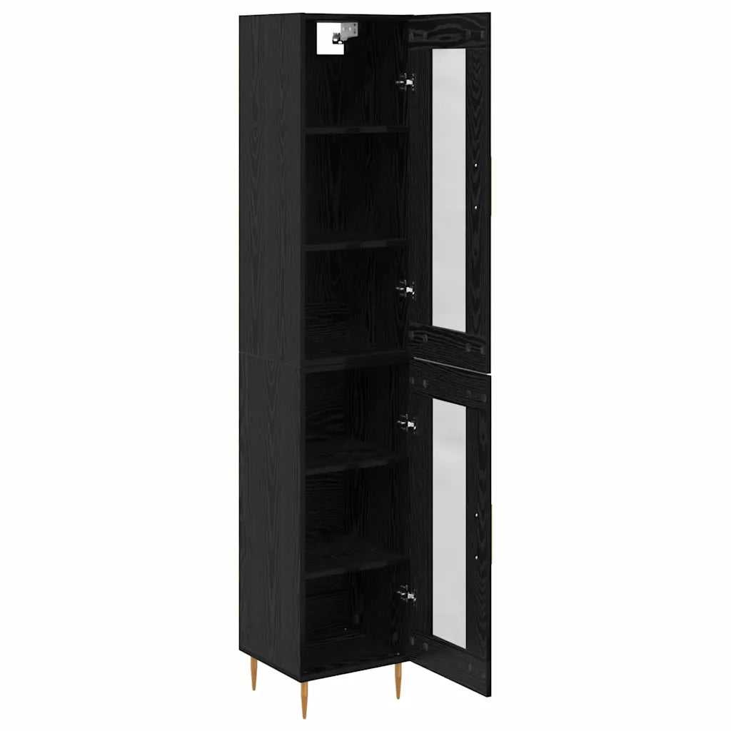 Credenza 2 pz-Set di 2 Buffet-Armadio da cucina Rovere Nero Vetro