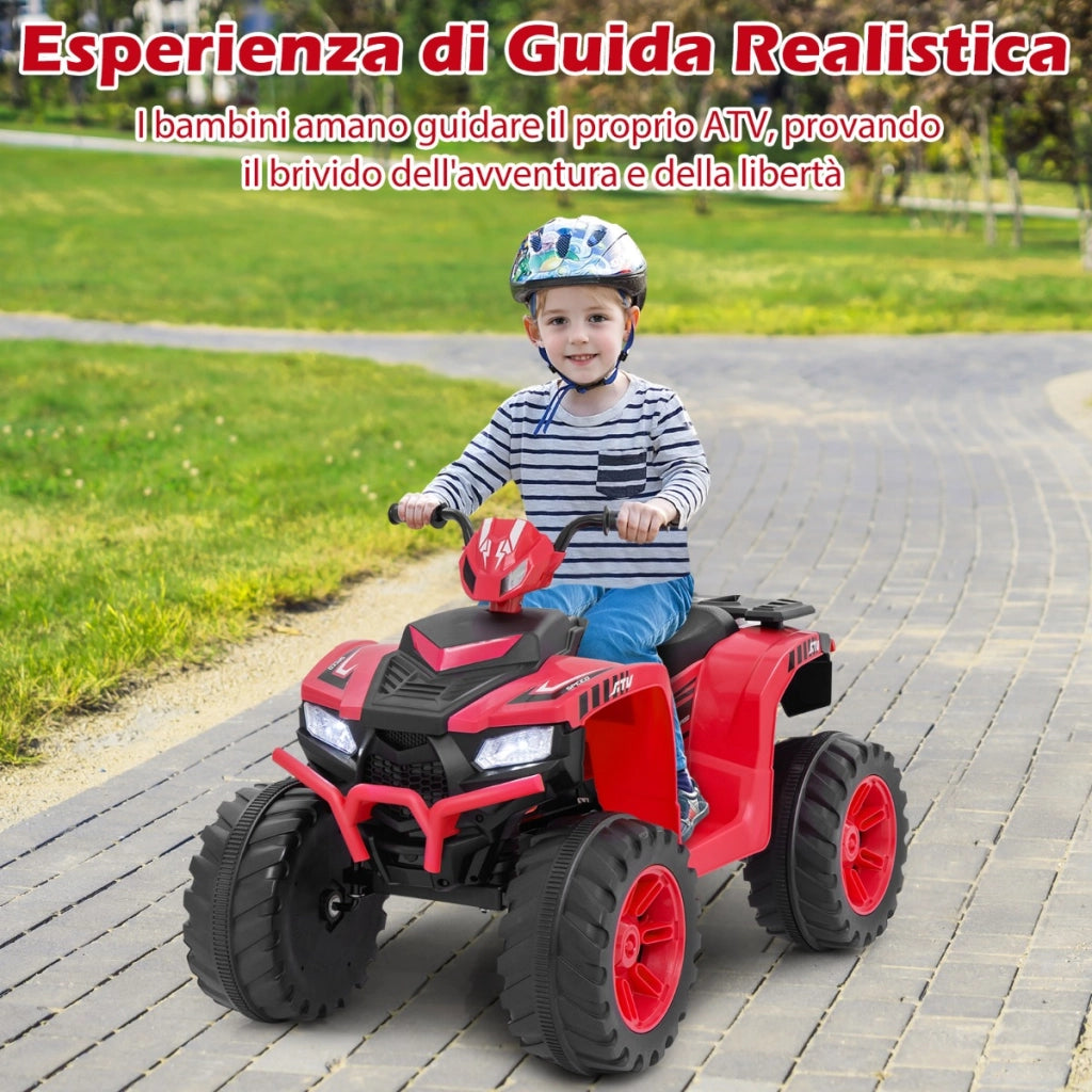 ATV elettrico per bambini da 24V, Veicolo a quattro ruote con musica radio pneumatici a battistrada luci a LED Rosso-Macchinine giocattoli