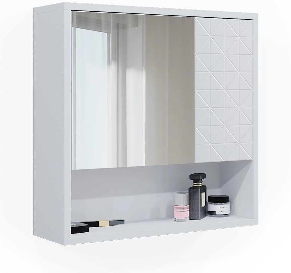 Specchio contenitore bagno Agasta, Bianco, 54 x 53 cm, combinabile con i mobili Agasta per riporre oggetti in bagno