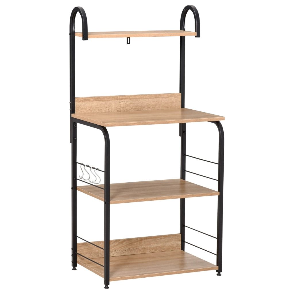 Mobiletto per Microonde con Ripiani e Ganci ¨C Zephmum ¨C Acciaio e Legno, 60x40x125 cm, Colore Legno