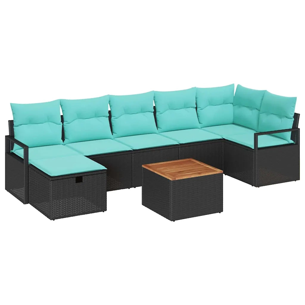 Set Divano da Giardino con cuscino 8 pcs Nero polyrattan