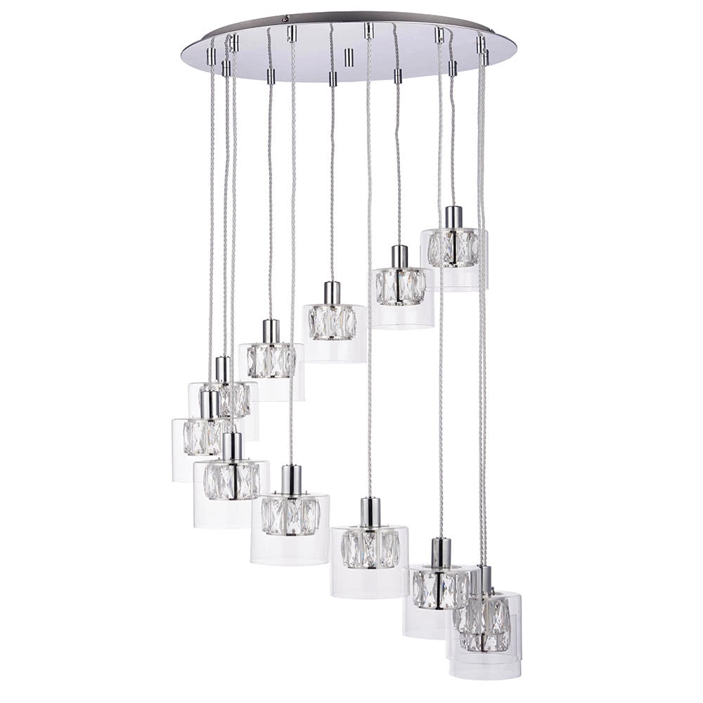 Lampadario rotondo cromo cristallo 12xG9 Endon Verina