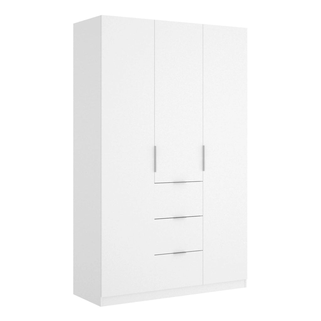 Guardaroba Anabela, Mobile appendiabiti per camera da letto, Armadio a 3 ante battenti e 3 cassetti, 135x52h204 cm, Bianco