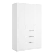 Guardaroba Anabela, Mobile appendiabiti per camera da letto, Armadio a 3 ante battenti e 3 cassetti, 135x52h204 cm, Bianco