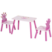 EasyComfort Set Tavolo e 2 Sedie a Tema Principesse per Cameretta Bambini in Legno Rosa con Schienale a Forma di Corona