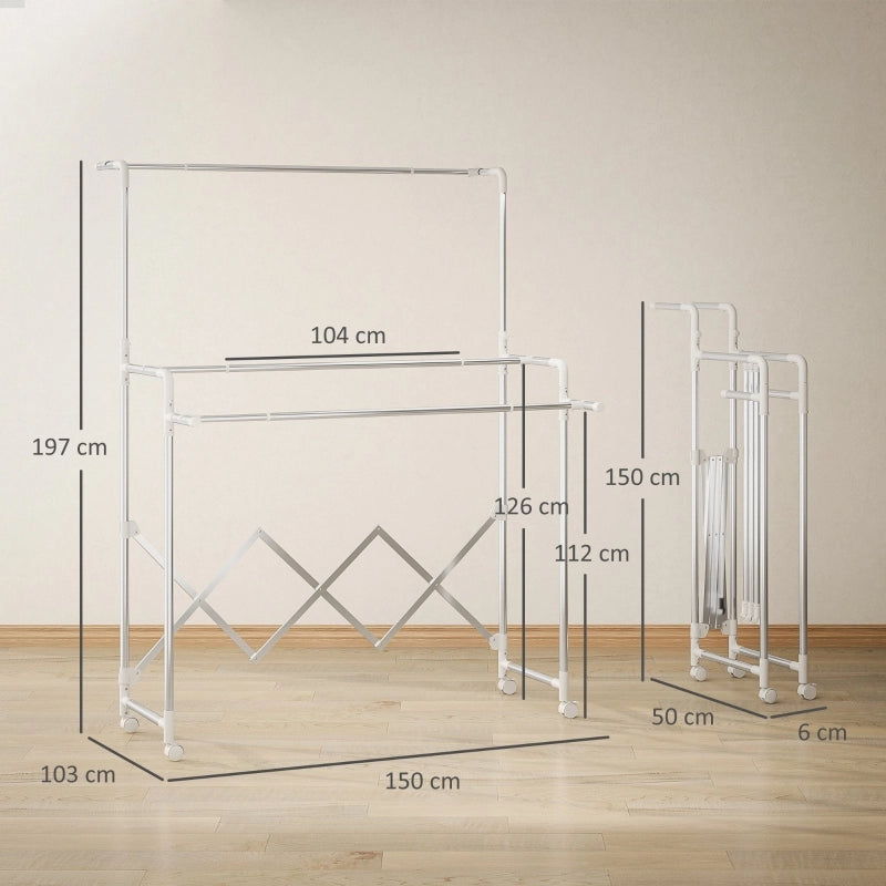STENDIBIANCHERIA A TORRE PIEGHEVOLE 104-150 cm ACCIAIO INOX ARGENTO