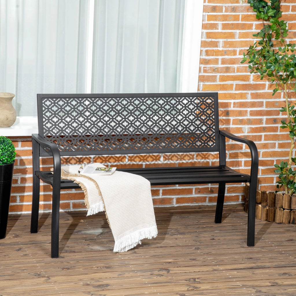 Panchina da Giardino 2 Posti ¨C Zephmum ¨C Acciaio Nero 127x63x83 cm