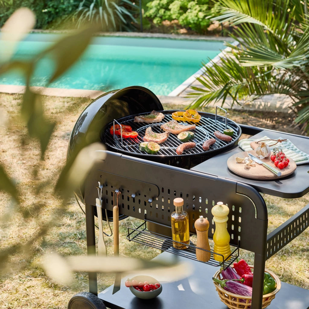 Barbecue rotondo a carbone in acciaio smaltato con carrello, ø53cm,