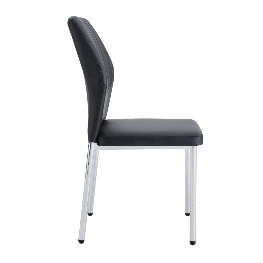 Sedia da pranzo Set di 4 con schienale a scanalature e gambe in metallo, PU Nero Argento