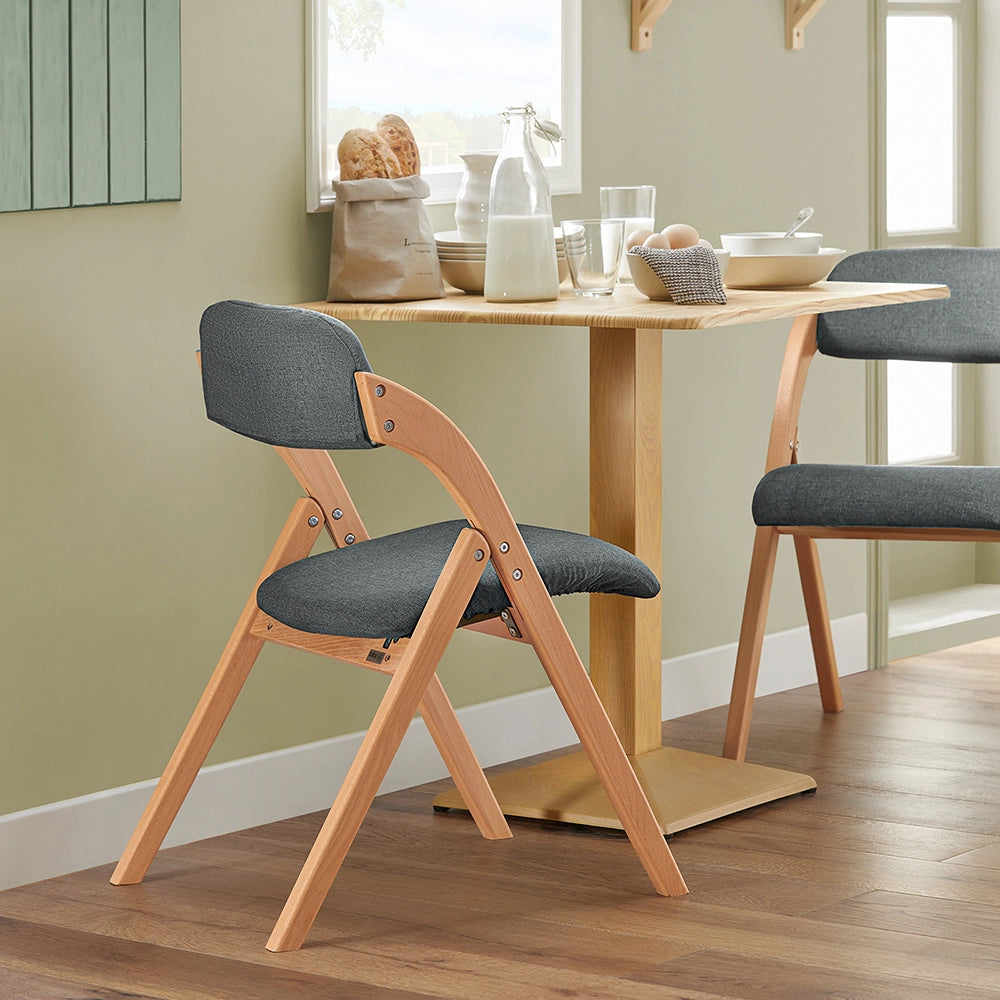 SoBuy FST92-SGx2, Sedia Pieghevole in Legno Set da 2 Poltrona Imbottita da Cucina, Sedie da Interno per Ufficio, Balcone, Giardino - Sedie Pieghevoli Salvaspazio Richiudibili in Faggio, Grigio Scuro