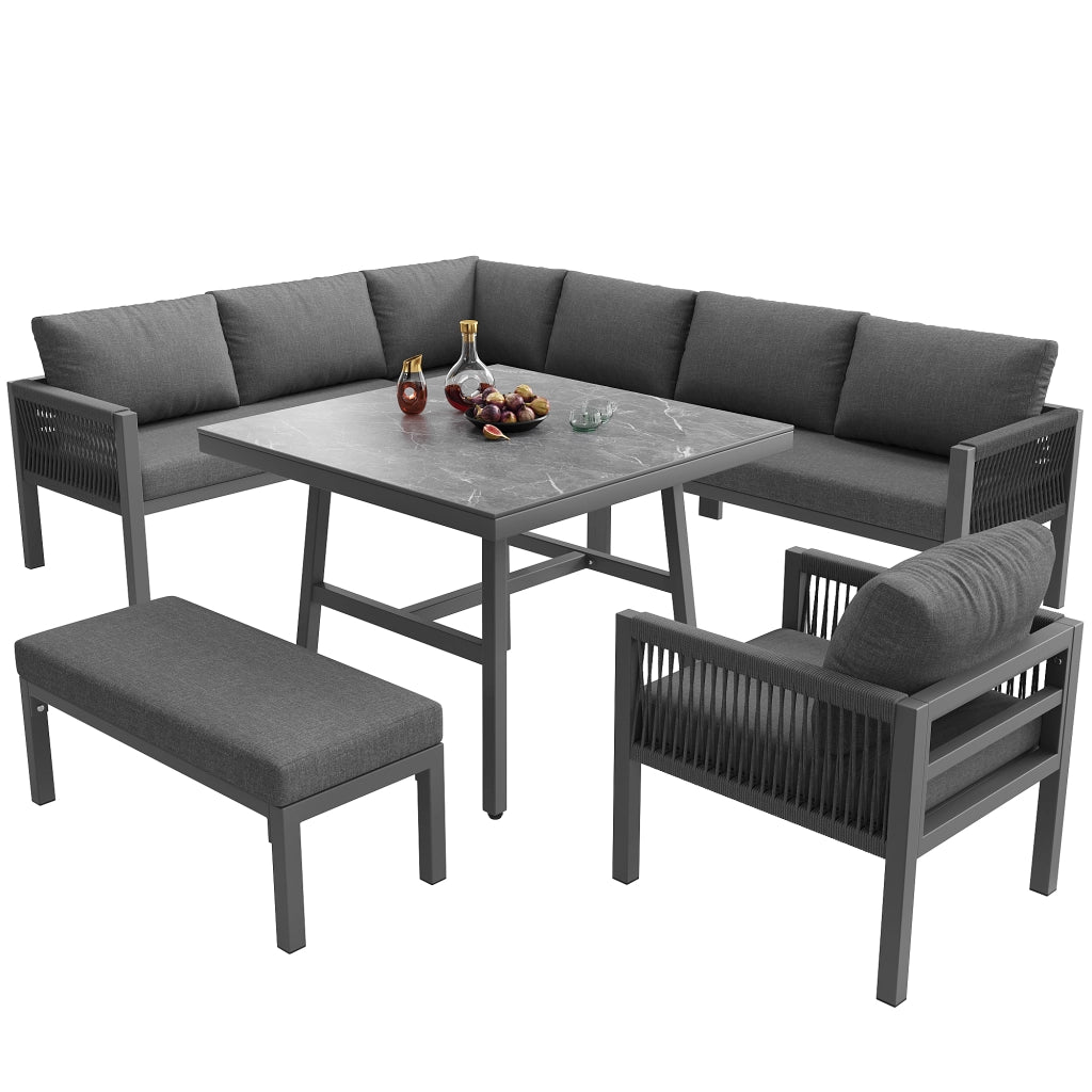 Mobili da Giardino con 3 Divani 2 Posti; 1 Poltrona; 1 Panca e 1 Tavolino; Ferro; Grigio