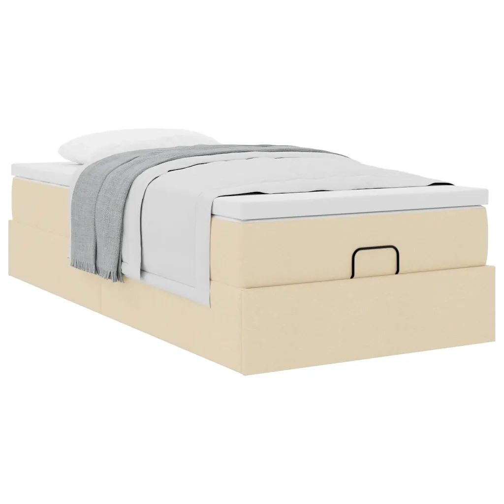 Struttura Letto Pouf con Materasso Crema 100x200 cm in Tessuto