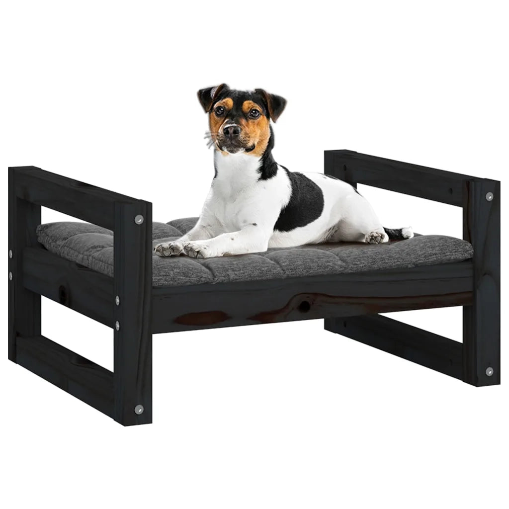 Cuccia per Cani Nera 55,5x45,5x28cm in Legno Massello di Pino 821471