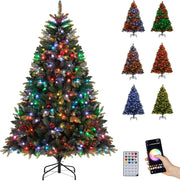 Albero di Natale Artificiale 150/180 cm, con 250/370 Luci RGB Multicolori Controllabili tramite APP, 584/1054 Rami in PE & PVC, 23/41 Pigne e 23/41 Bacche Rosse e Controllo Remoto (180 cm)