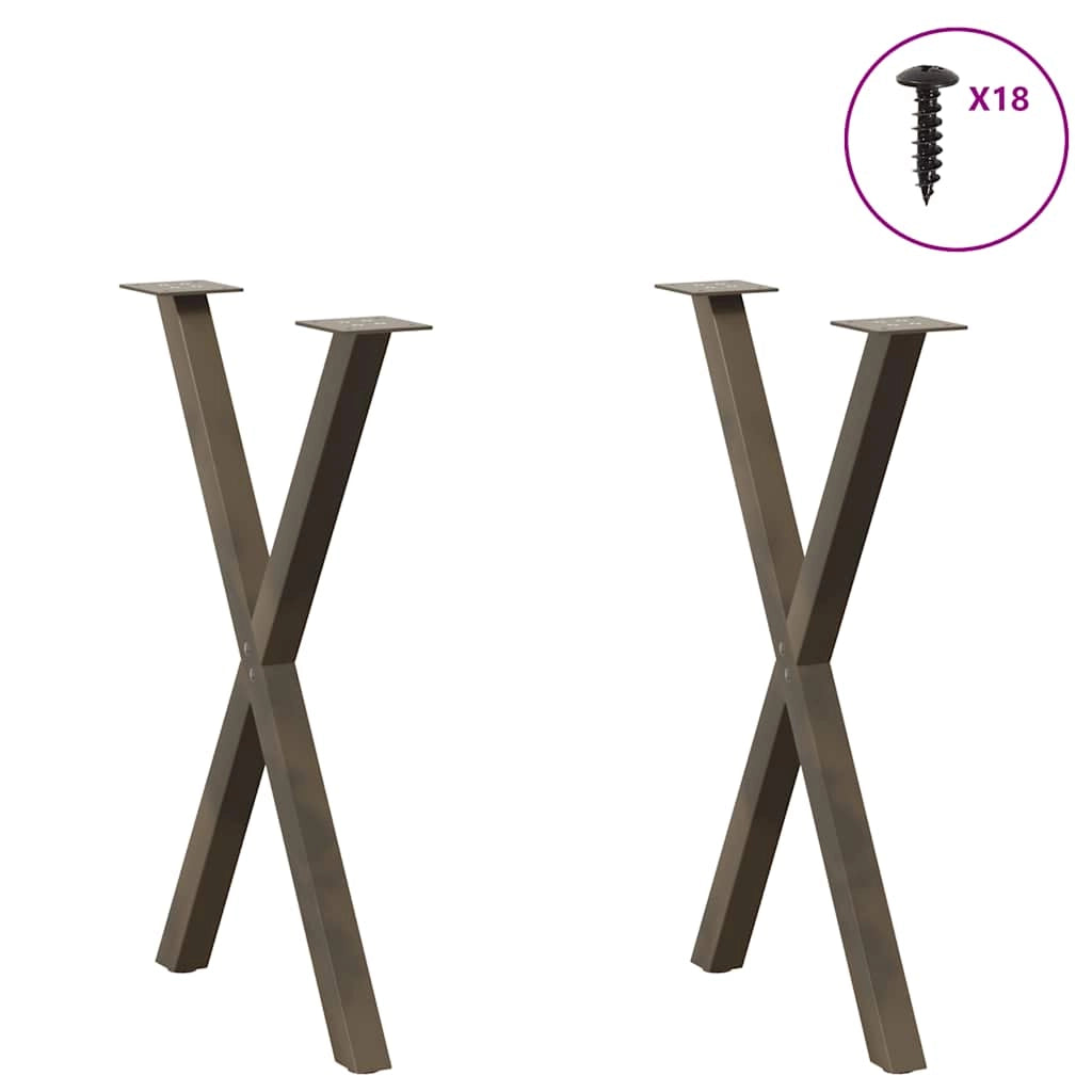 Set di 2 gambe per tavolo da pranzo a forma di X 50 x 73 cm con piedini regolabili design moderno acciaio naturale 02_0057184