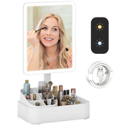 Specchio da Trucco con Luce Regolabile su 2 Livelli. Rotazione 180¡ã e Organizer per Trucchi. Bianco