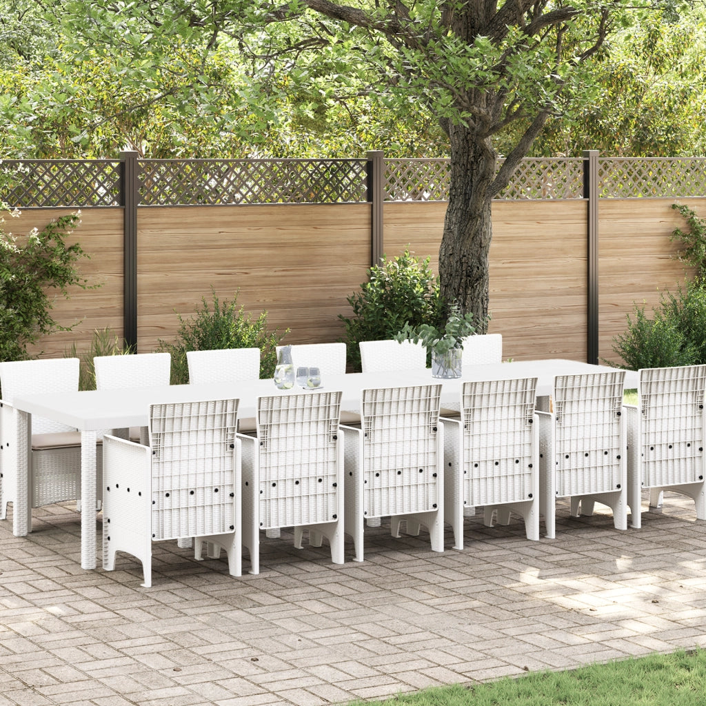 Set da Pranzo da Giardino  13 Pezzi con Cuscini Bianco Rattan Polimerico