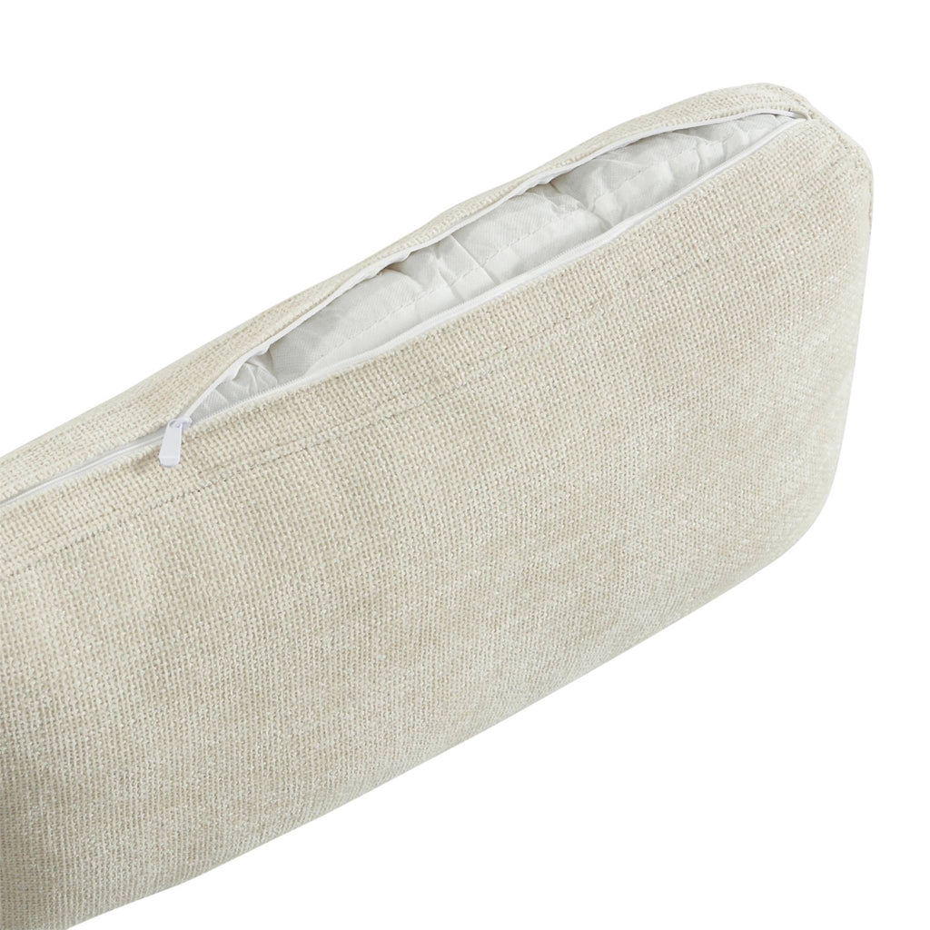 Poltrona in tessuto con gambe in legno di hevea, bianco sporco