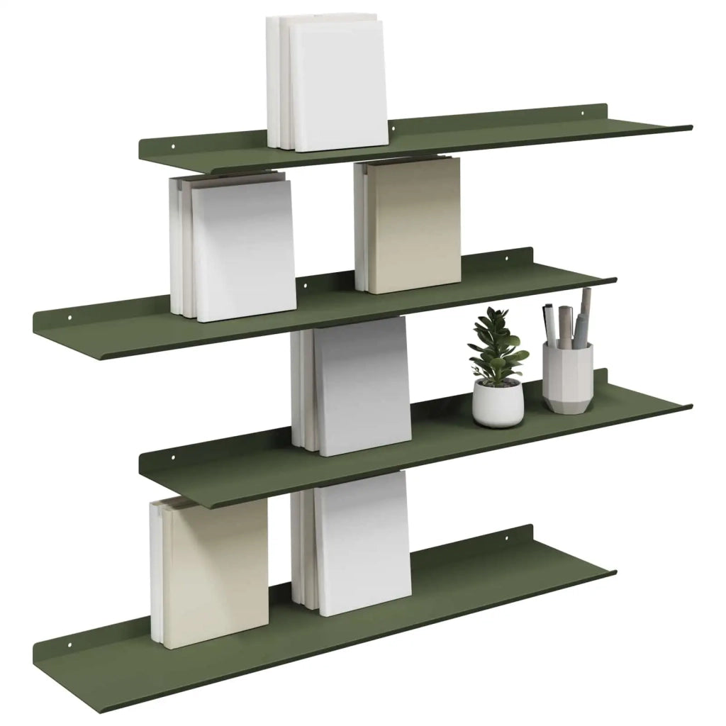 Mensola sospesa 4 pcs Verde oliva 80 x 18 x 2,5 cm Acciaio 8004041
