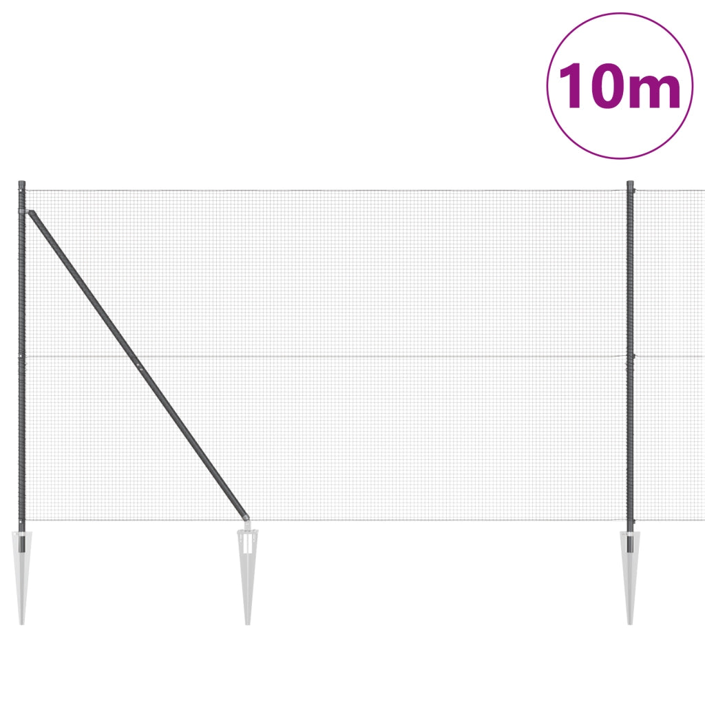 Recinzione in Filo Saldato con 7 Pali a Spina Grigi 1.6 x 10 m in Acciaio
