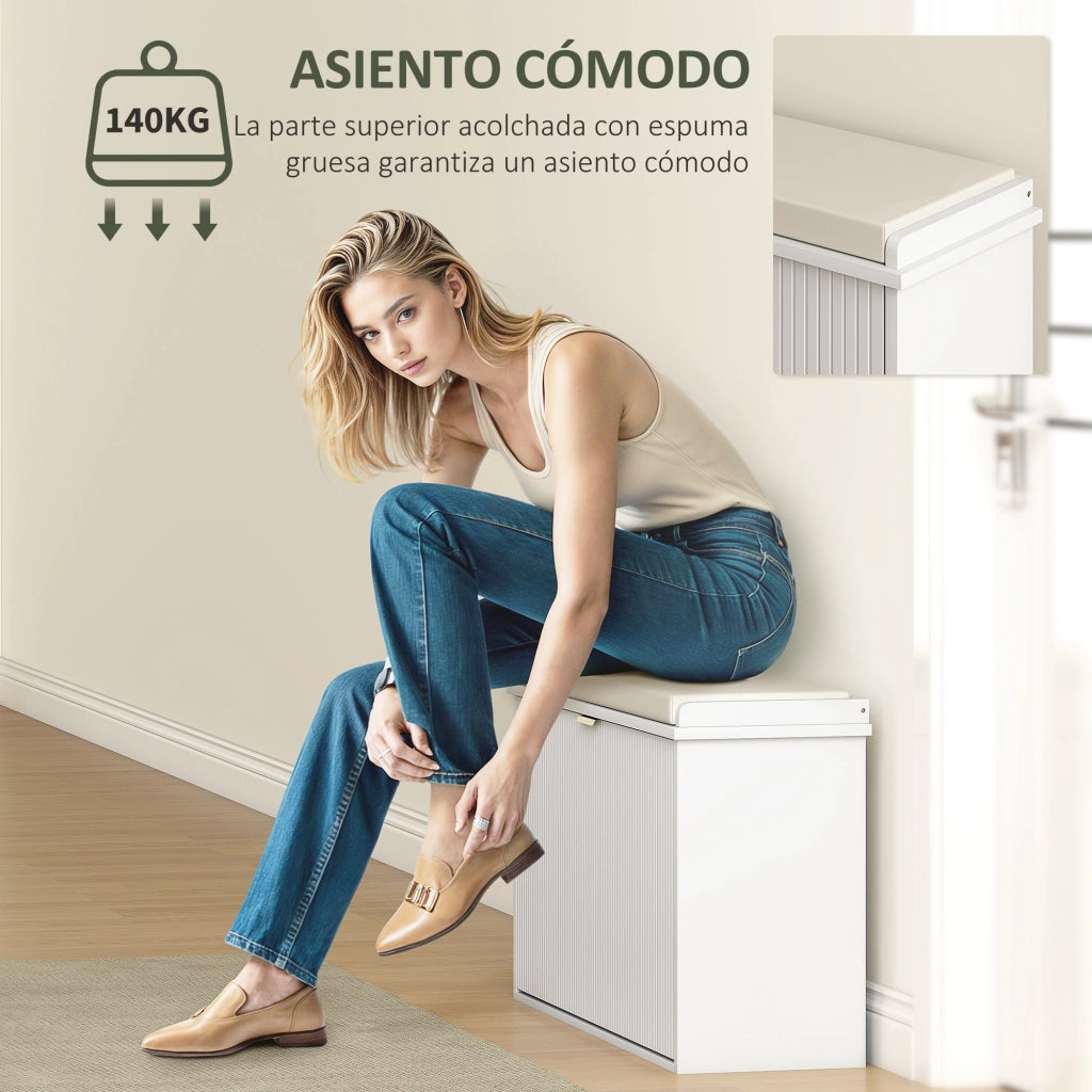 Scarpiera con panca e cassetto ¨C zephmum ¨C bianco 80x26x47,5 cm