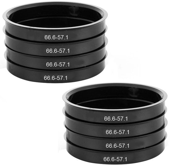 Centratori per ruote 8 pezzi - Spaziatura 66,6/57,1 mm - Materiale plastico - Duraturo - Resistente al calore - Riduce vibrazioni