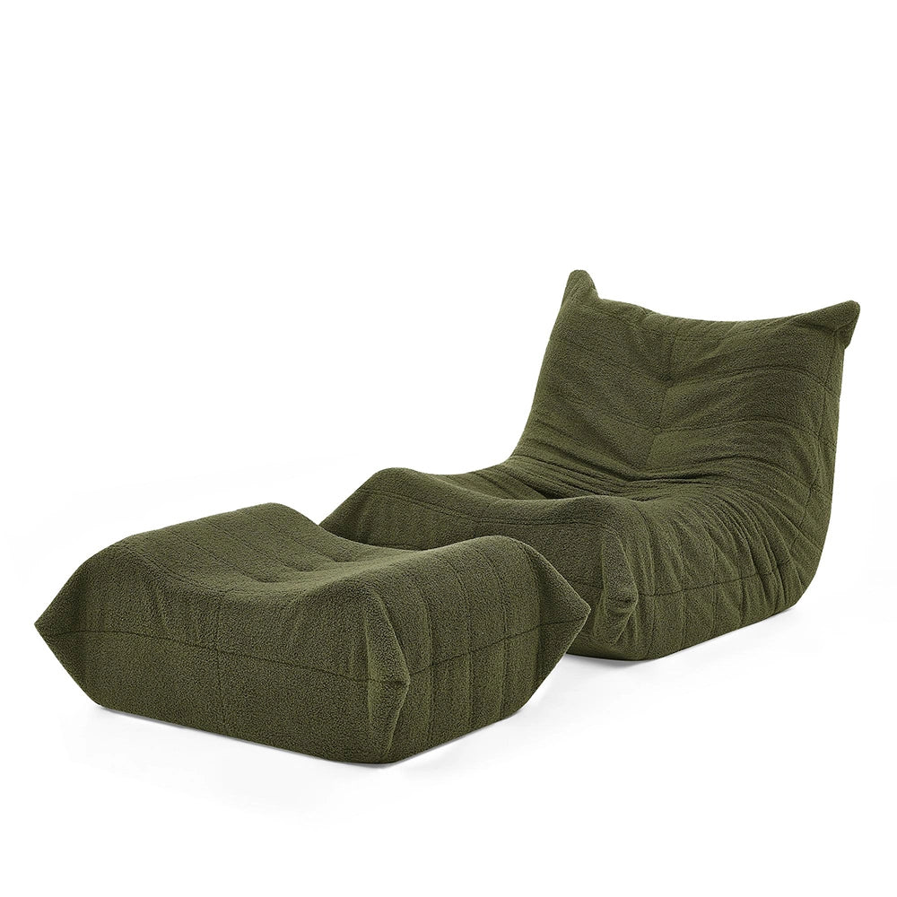 Canap¨¦ Lazy con schienale e poggiapiedi - Xylo - Verde, morbido peluche