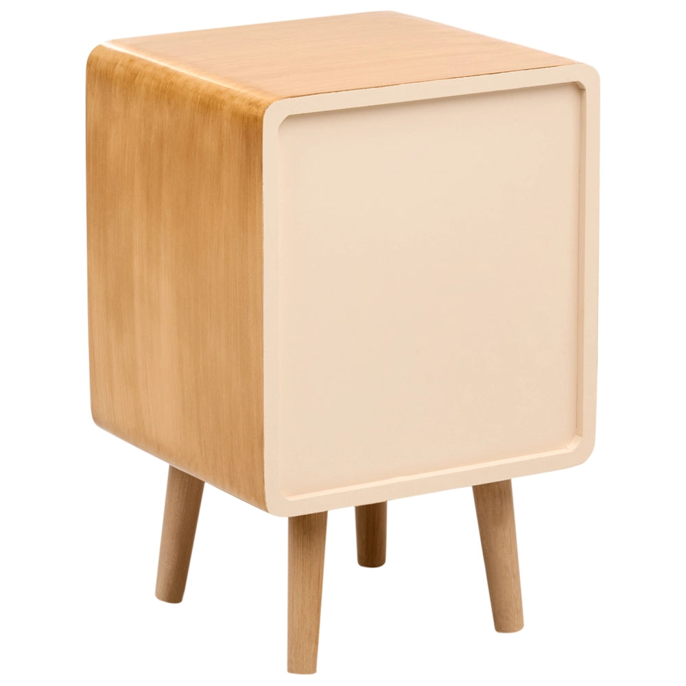 Comodino rattan sintetico fronte MDF impiallacciato treccia viennese marrone chiaro stile boho soggiorno camera da letto