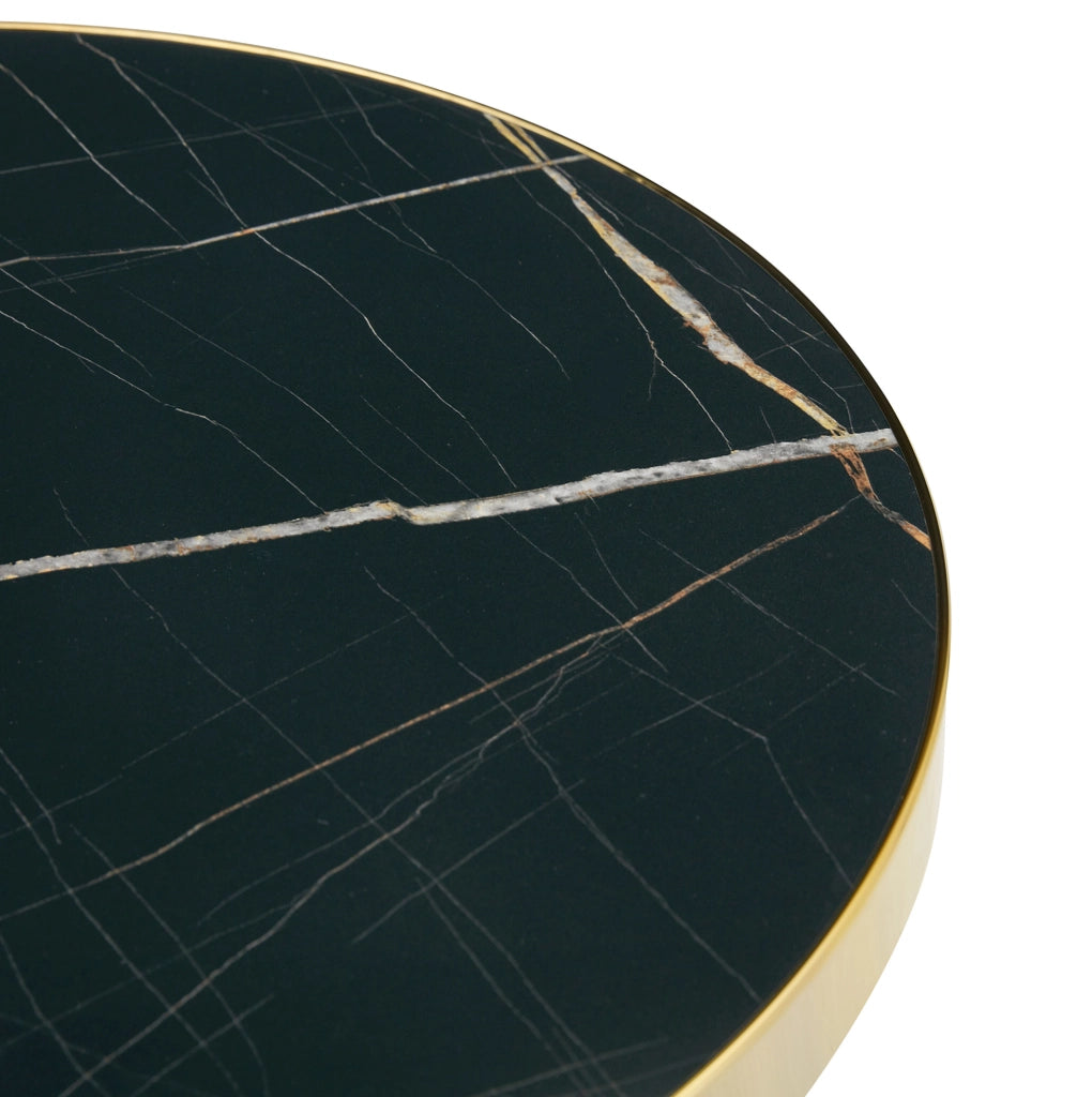Tavolino rotondo nero e oro in MDF con base cilindrica stabile