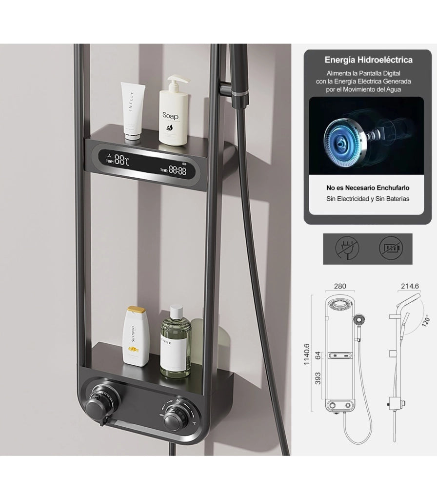 Colonna Doccia-Bagno Termostatica LH-198 | Corpo Rubinetto in Rame | Display LED Digitale e Orologio