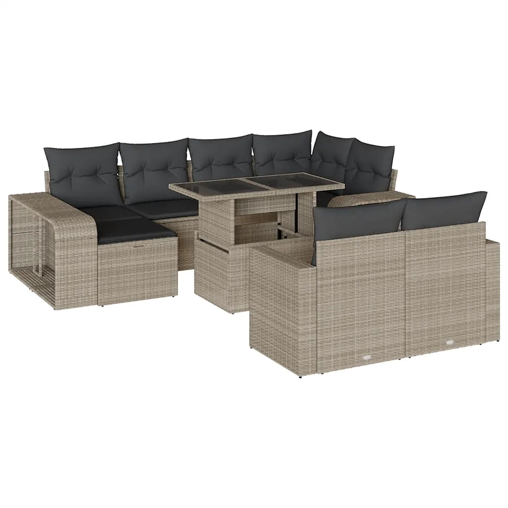 Set Divani da Giardino 11 pz con Cuscini in Polyrattan Grigio