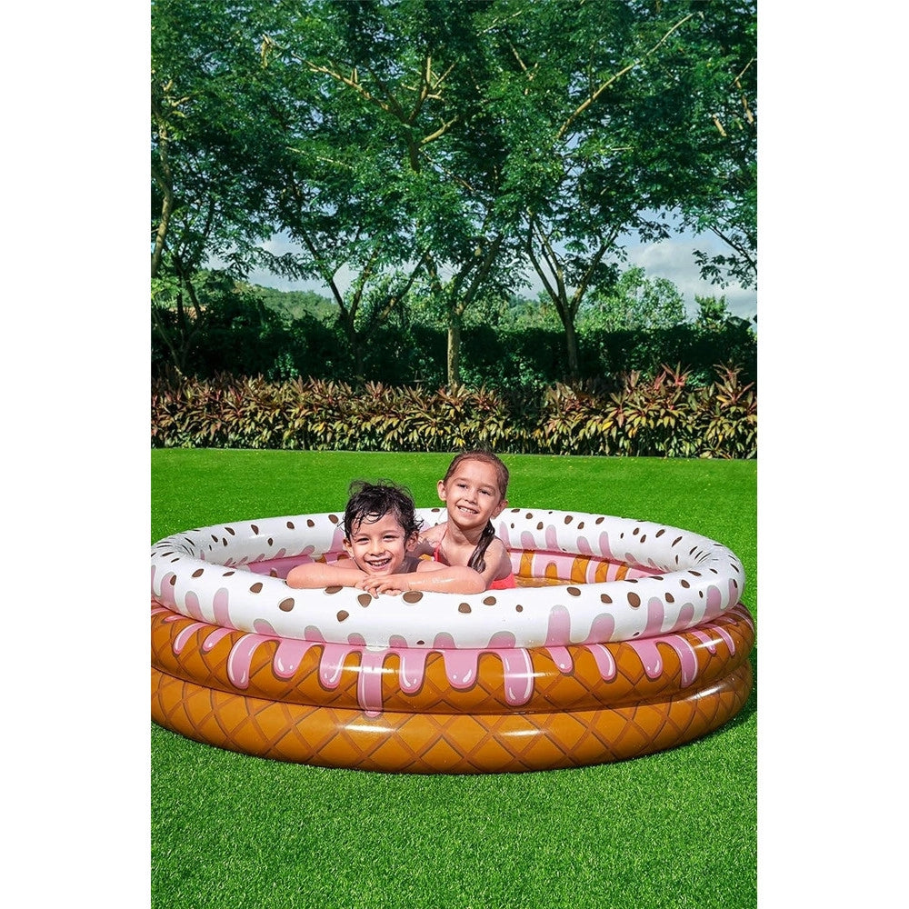 Trade Shop - Piscina Gonfiabile Tonda A 3 Anelli Design Gelato Con Panna Per Bambini 160x38cm 016173 -
