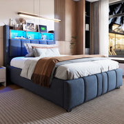DESMIU Letto Imbottito 90 × 200 cm con LED, USB e Type-C, contenitore, senza materasso, grigio
