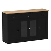 Credenza da 140 cm con 3 cassetti e 3 ante in vetro per uno spazio moderno di stoccaggio e preparazione in MDF nero e naturale 20_0018363
