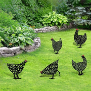 Decorazioni di Silhouette di Polli per Giardino - Ornamento Esterno - Adatto per Decorazione Pastorale del Giardino - Acciaio Nero - Set da 5