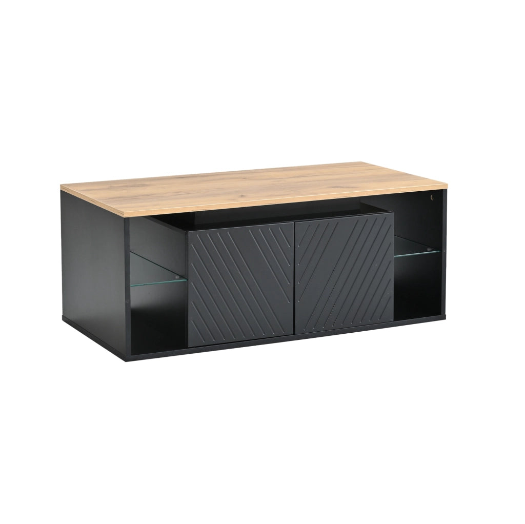 Tavolino da caffè con LED e 2 ante; 100 × 50 × 41 cm; pannello truciolare; nero