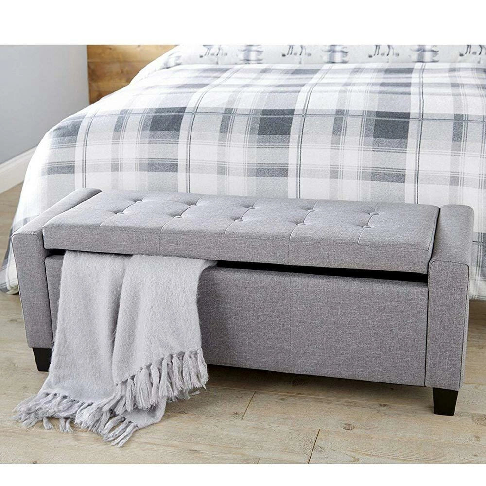 Cassapanca Pouf Contenitore Panca Fondoletto 110x40x40 cm in Tessuto Grigio Chiaro