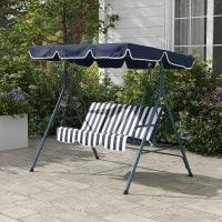 Dondolo da Giardino 3 Posti con Tetto Parasole, in Acciaio e Poliestere, 172x110x153 cm, Bianco e Blu