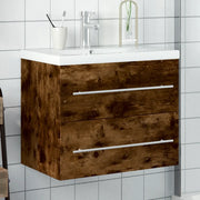 Mobile da Bagno con Lavabo Integrato-Armadietto da bagno con Lavandino Rovere Fumo