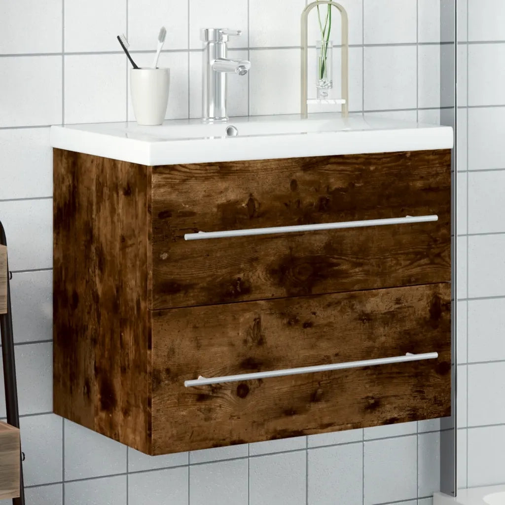 Mobile da Bagno con Lavabo Integrato-Armadietto da bagno con Lavandino Rovere Fumo