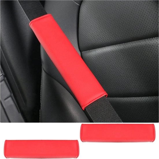 2 impianti di cinture di sicurezza con cuscini per spalle in pelle ecologica - rosso.