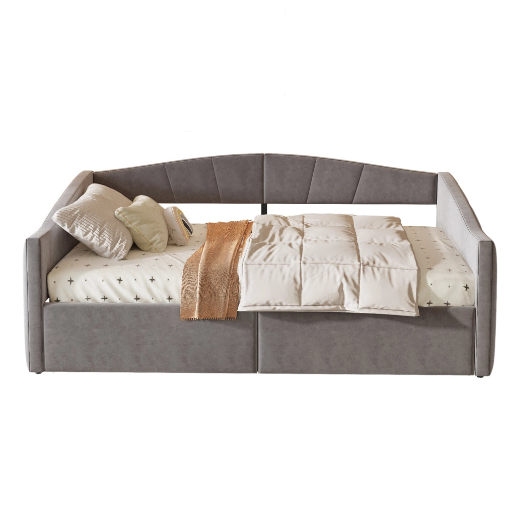 Letto divano imbottito 140 x 200 cm con contenitore idraulico grigio