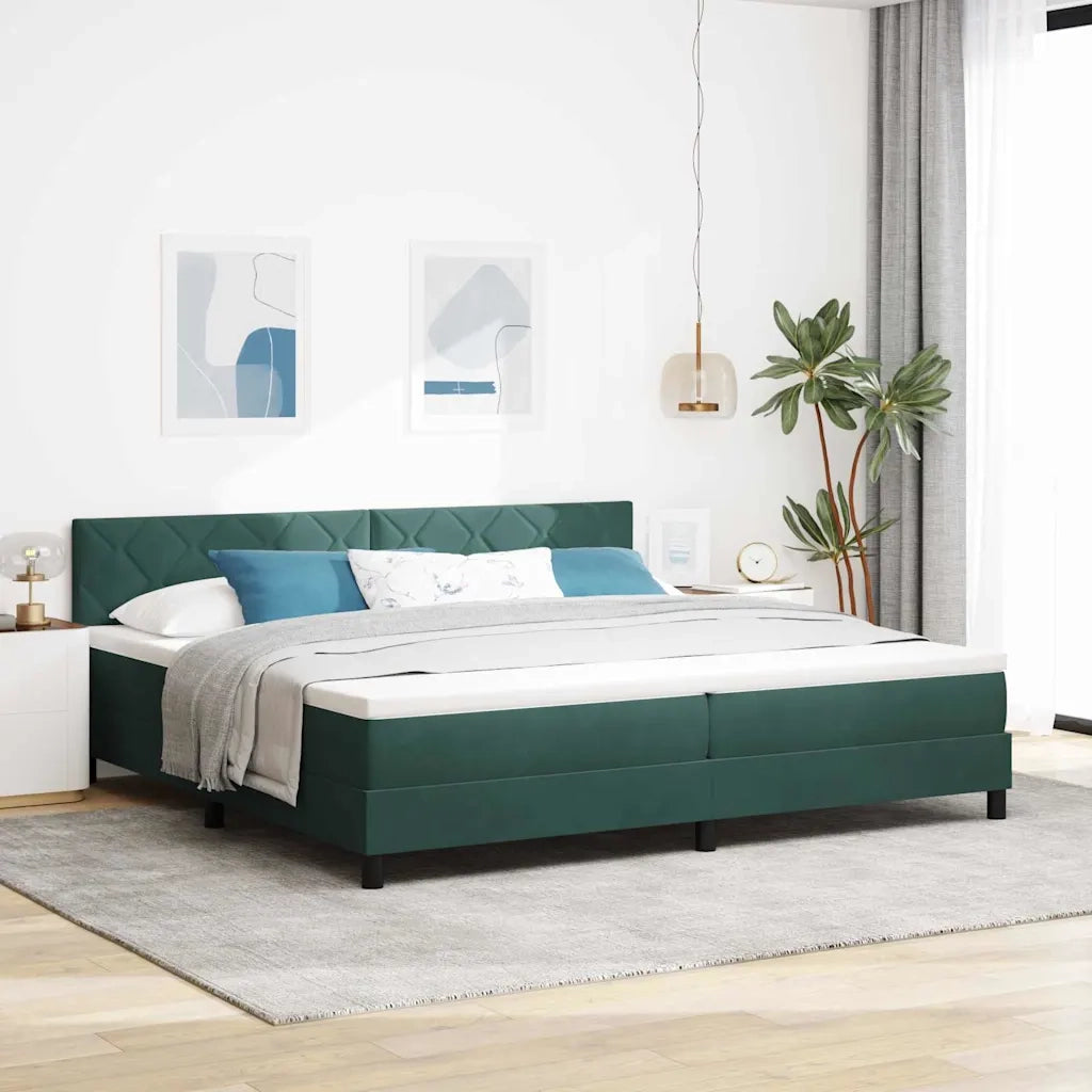 Letto a molle con materasso Verde Scuro 200 x 200 cm Velluto 3339263