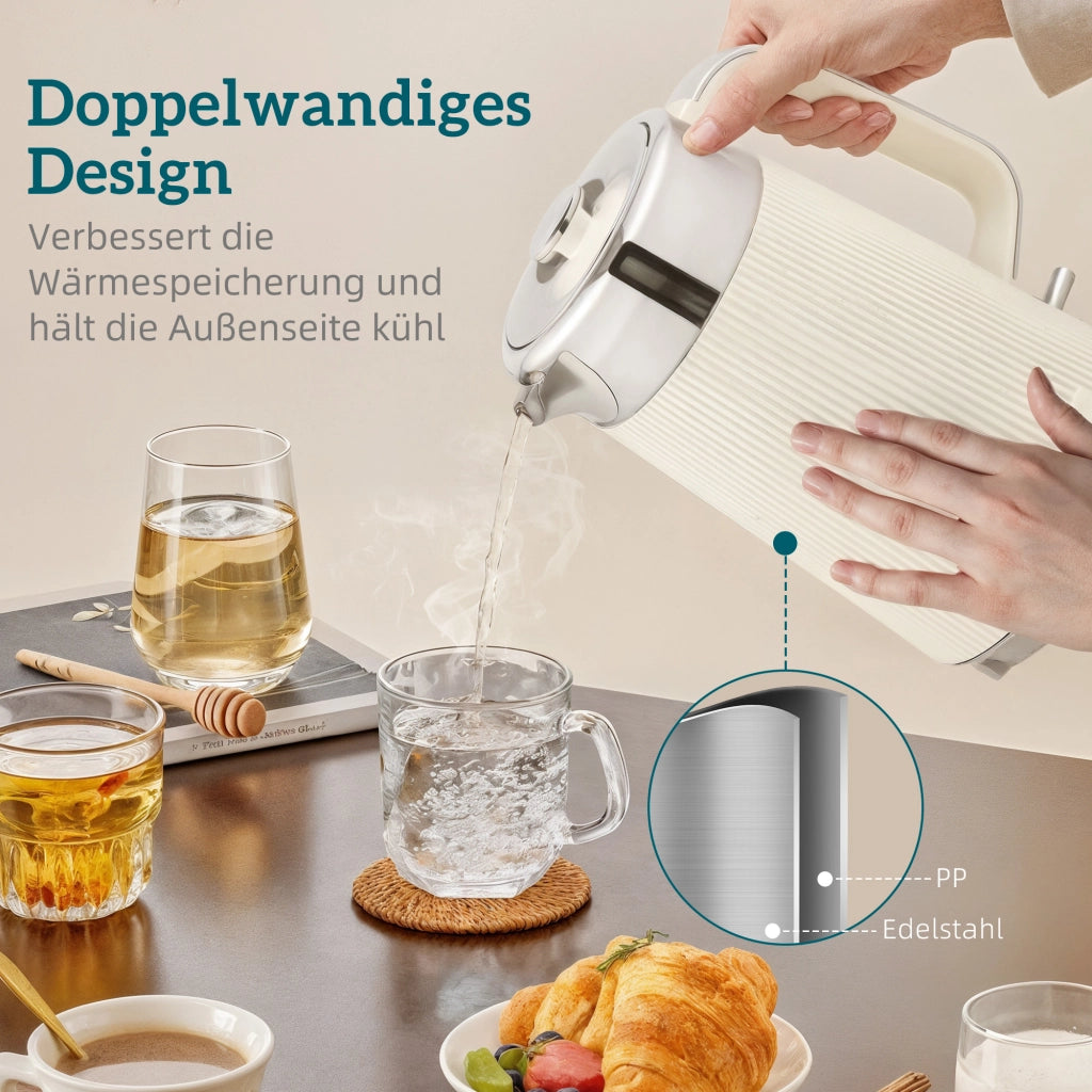 Set Bollitore Elettrico 1,7L e Tostapane 4 Fette ¨C Xylo ¨C 2200W Crema
