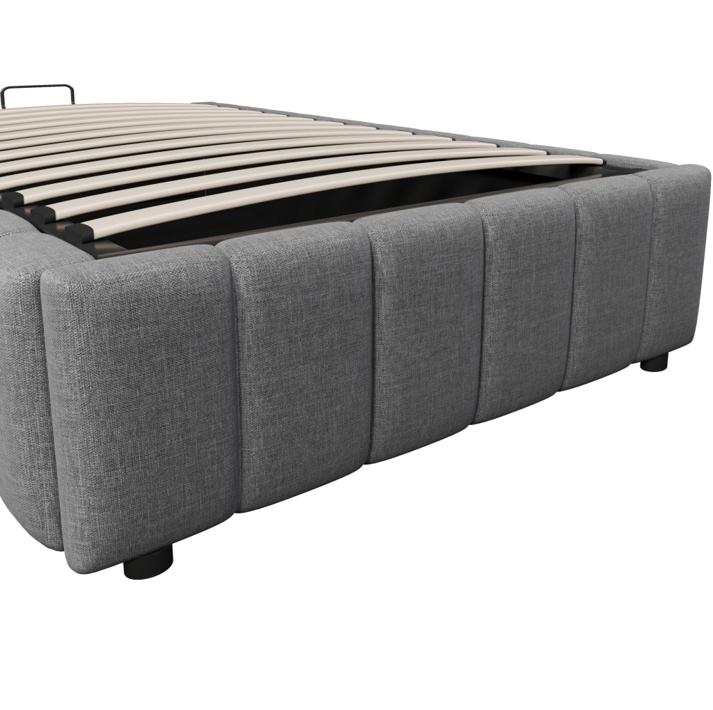 Letto imbottito 90x200 cm in lino con contenitore idraulico; senza testiera; grigio