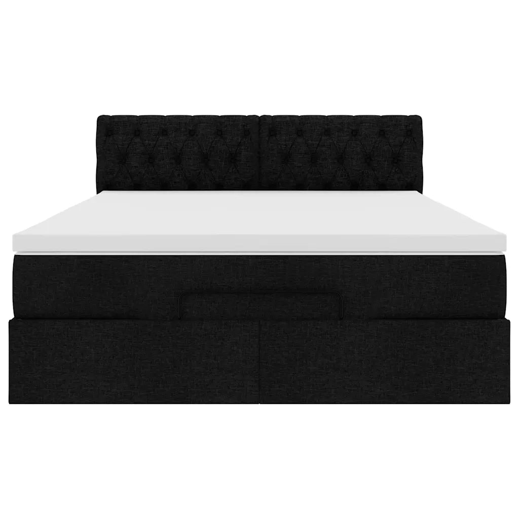 Pouf Letto con Materasso e LED Nero 140x200 cm in Tessuto 3312397